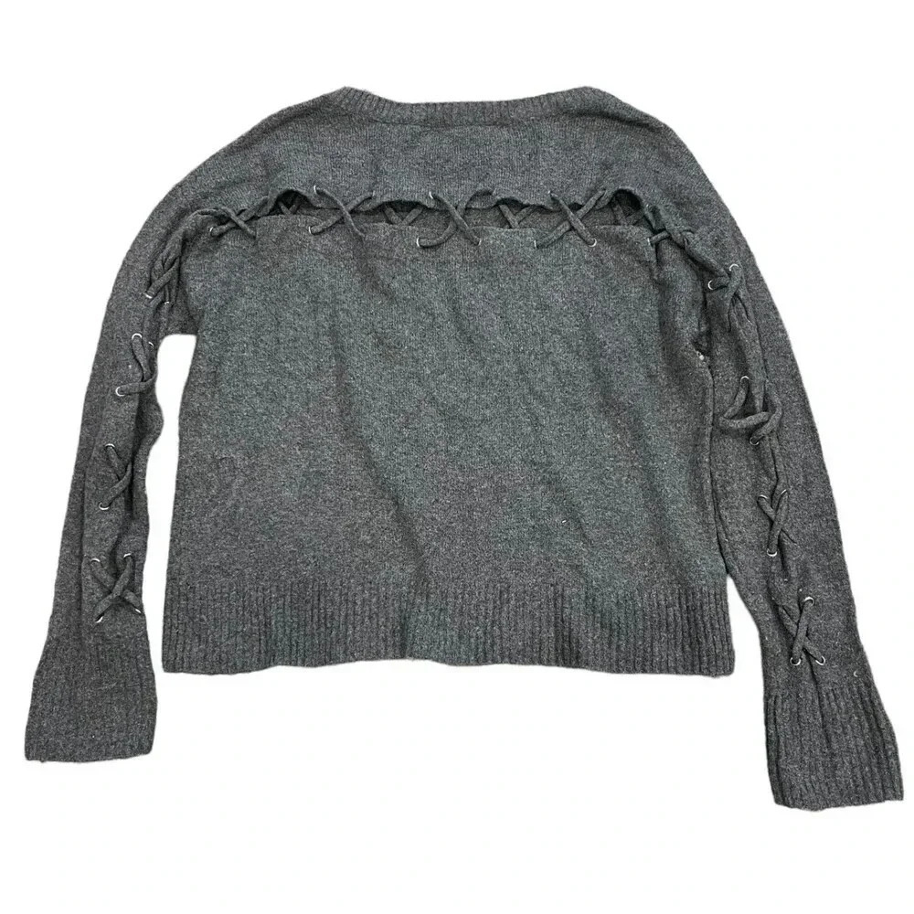 Garage Gray Knit Lace Up Back Sweater M